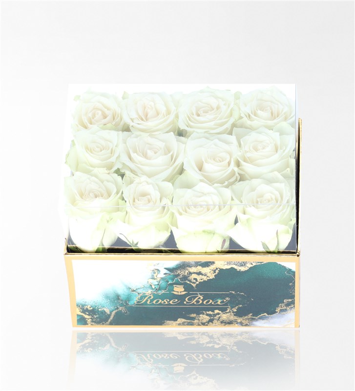 Emerald Maxi Box of 12 White Roses
