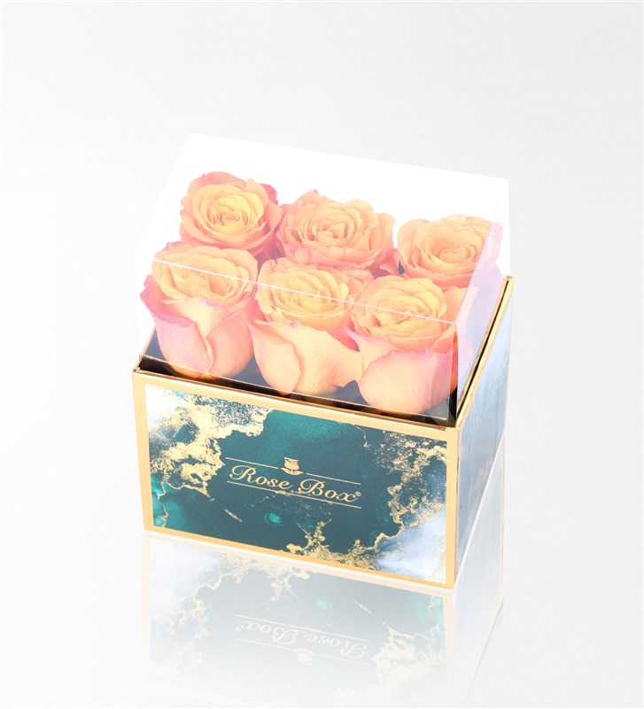 Emerald Midi Box with 6 Orange Roses