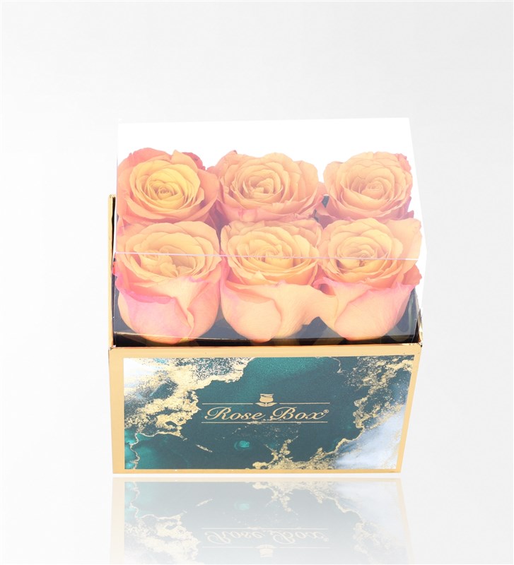 Emerald Midi Box with 6 Orange Roses