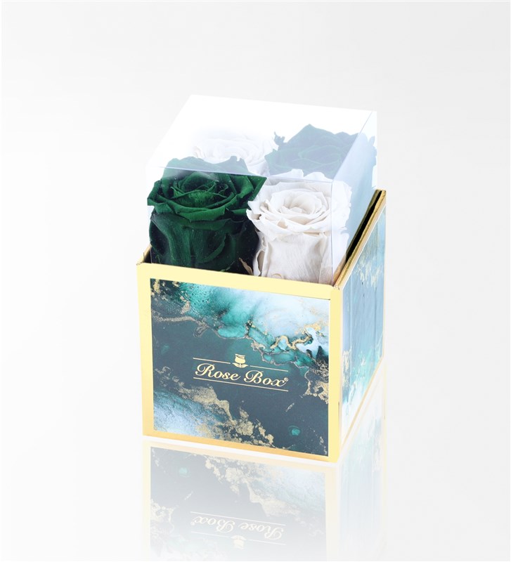 Emerald - Set of 4 Green and White Everlasting Roses