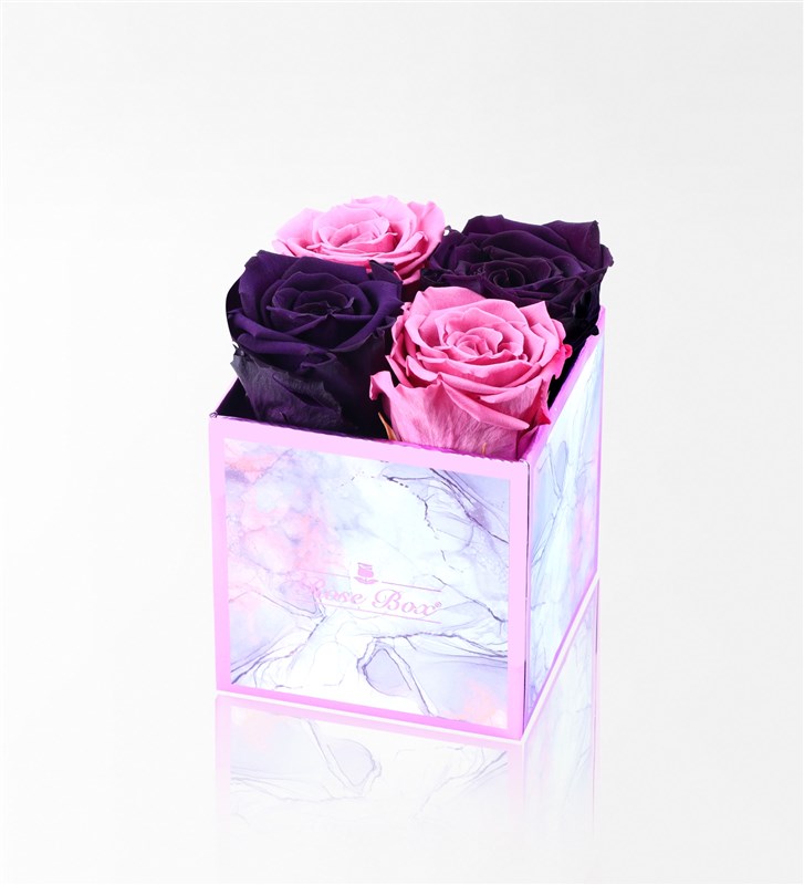 Rose Quartz - Set of 4 Pink and Purple Everlasting Roses