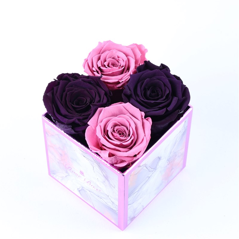Rose Quartz - Set of 4 Pink and Purple Everlasting Roses