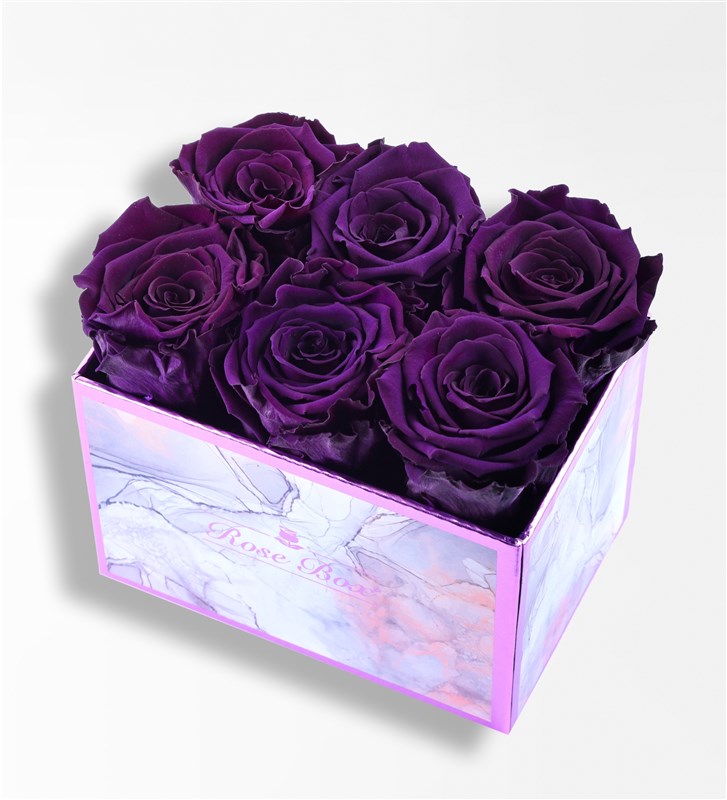 Rose Quartz - Set of 6 Purple Everlasting Roses