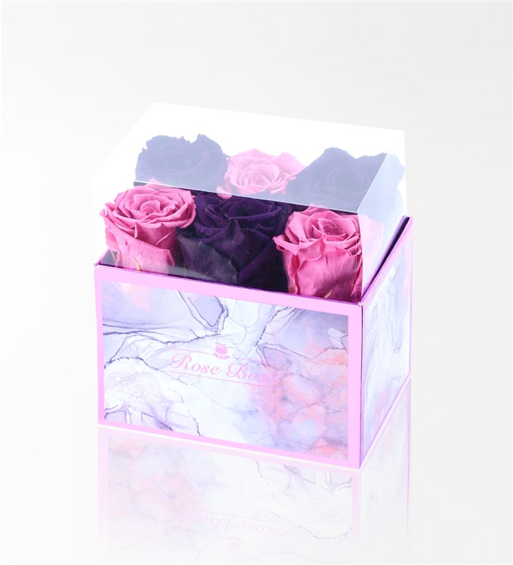 Rose Quartz - Set of 6 Pink and Purple Everlasting Roses