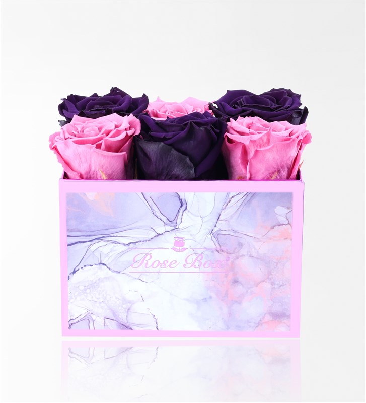 Rose Quartz - Set of 6 Pink and Purple Everlasting Roses