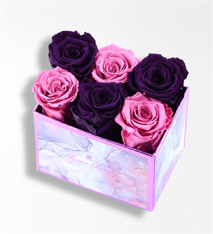 Rose Quartz - Set of 6 Pink and Purple Everlasting Roses