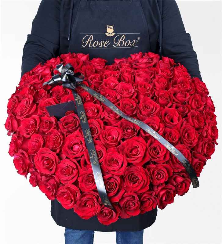 100 Red Roses in a Giant Heart Box