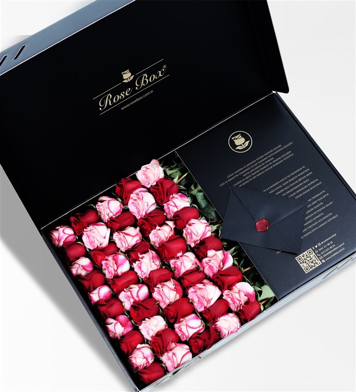 Royal - 50 Red and Pink Roses in a Black Box