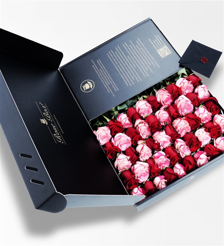 Royal - 50 Red and Pink Roses in a Black Box