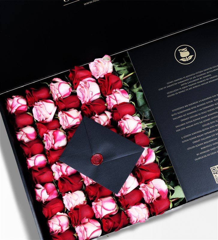 Royal - 50 Red and Pink Roses in a Black Box