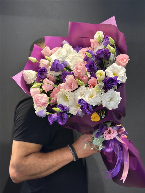 3 renk Lisyantus Buketi Pembe Mor Beyaz