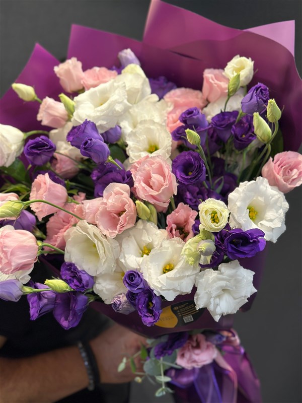 3 renk Lisyantus Buketi Pembe Mor Beyaz