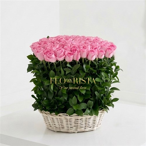 100 Pink Rose Basket
