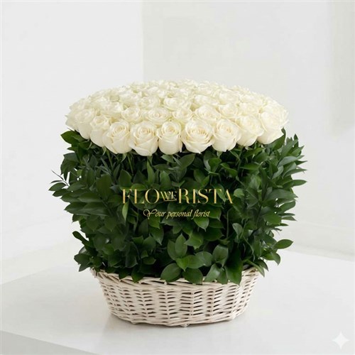100 White Rose Basket