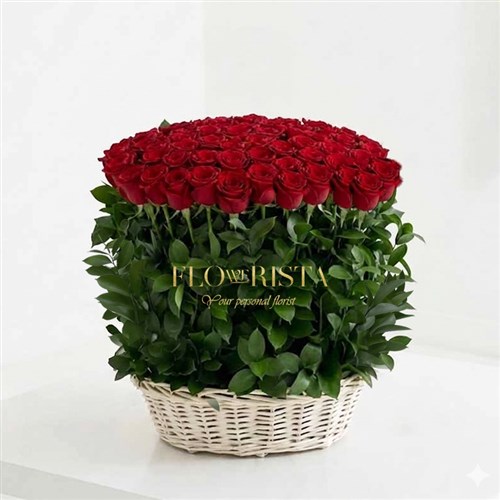 100 Red Rose Basket