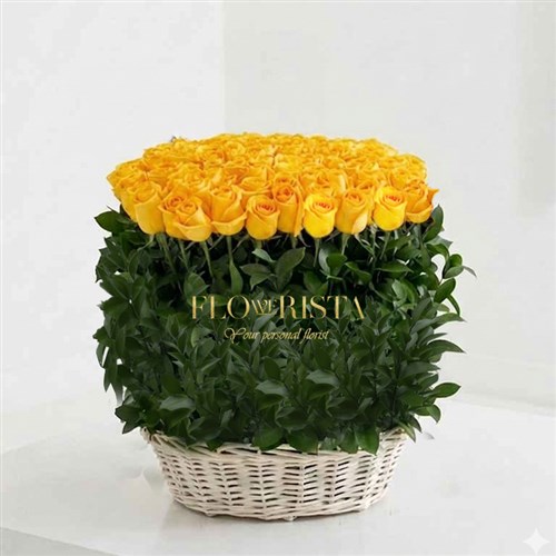 100 Yellow Rose Basket