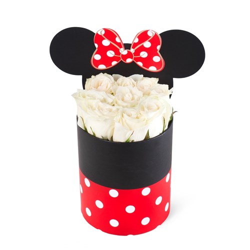 Kırmızı Minnie Kutuda Beyaz Gül