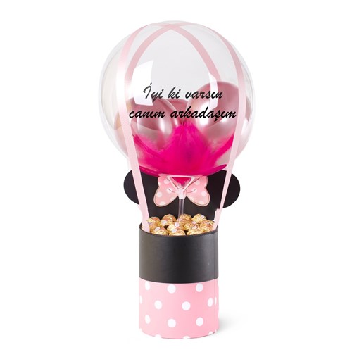 Pembe Minnie Kutuda Çikolatalı Balon kutusu