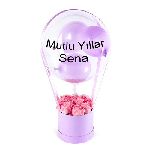Lila Kutuda Pembe Güllü Balon Kutusu