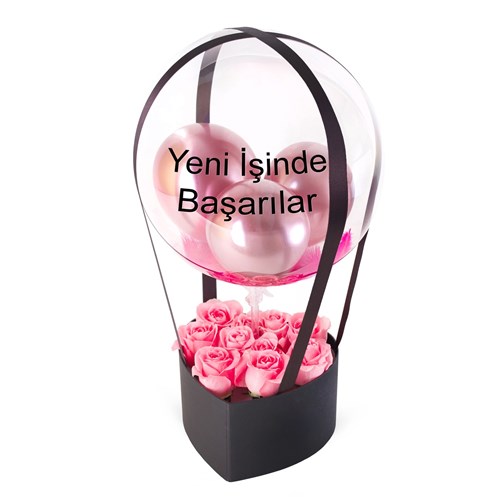Kalp Kutuda Pembe Güllü Balon Kutusu