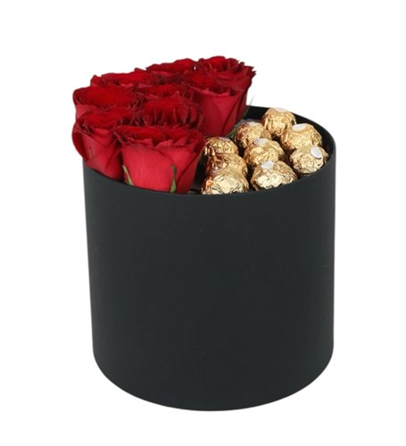 Kutuda Ferrero Rocher Çikolatalı Kırmızı Gül
