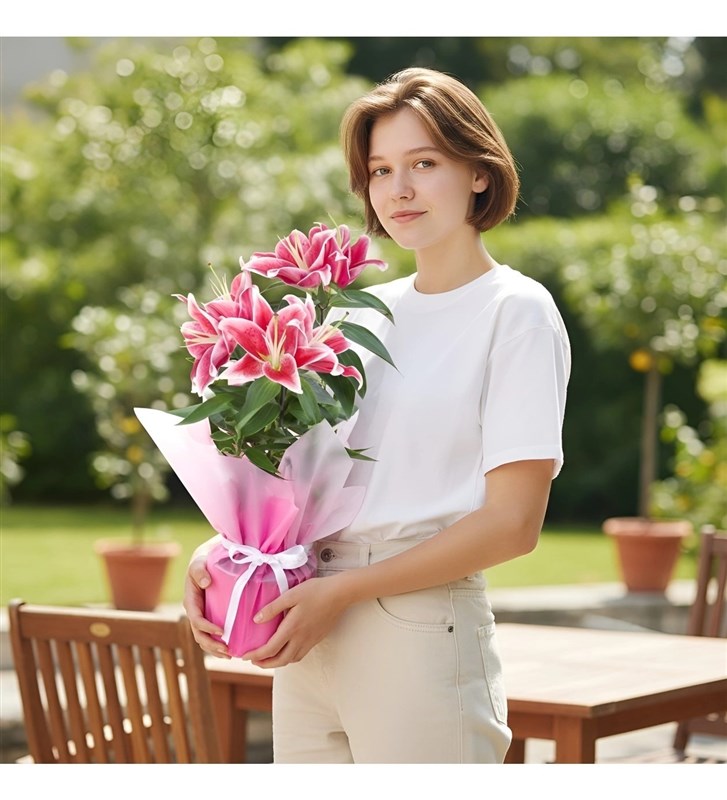 Saksıda Pembe Lilyum