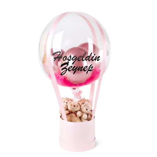 Kahverengi Ayıcıklı Pembe Balon Kutusu