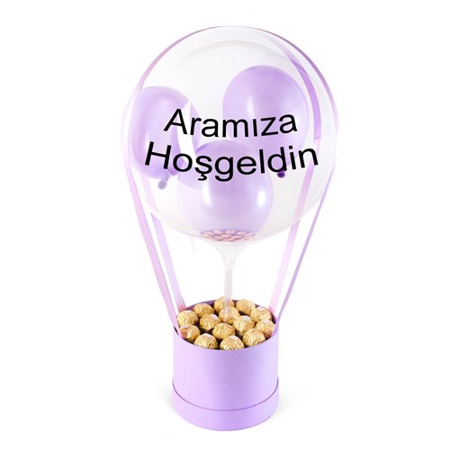 Lila Kutuda Ferrero Çikolatalı Balon Kutusu
