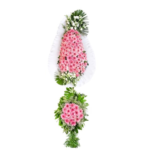 Pembe Gerbera Kutlama Çelengi Çift Kat