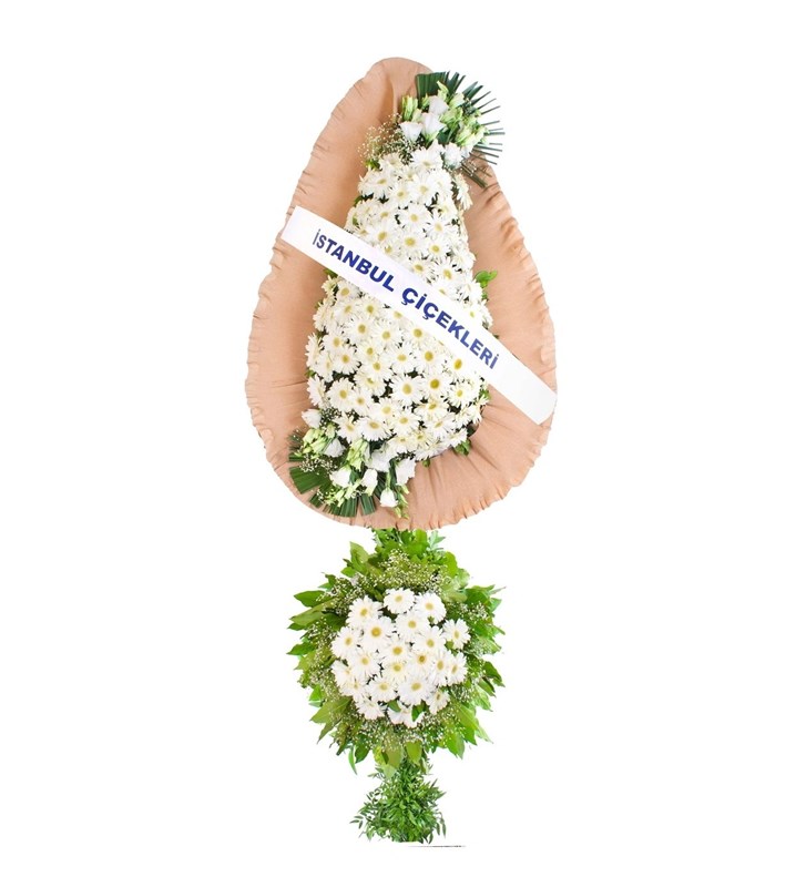 Beyaz Gerbera Kutlama Çelengi Çift Kat