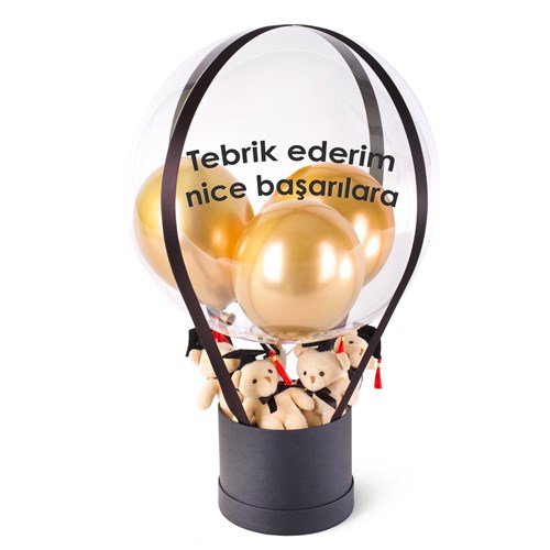Kepli Ayıcıklı Siyah Balon Kutusu
