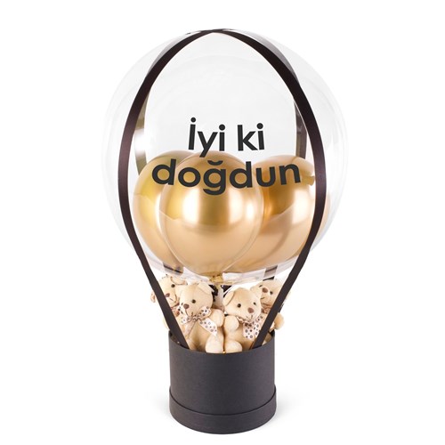Ayıcıklı Siyah Balon Kutusu