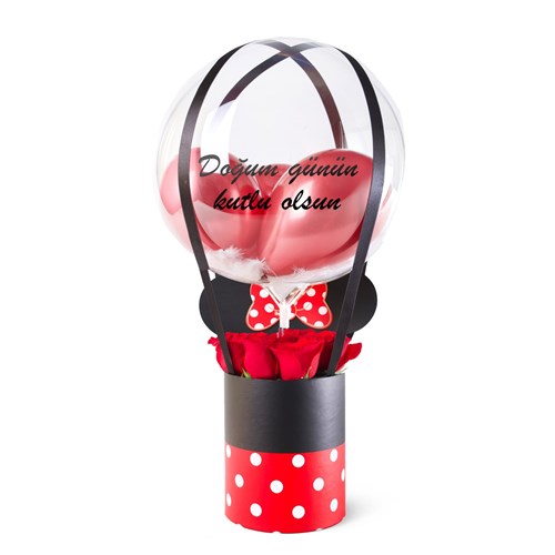 Kırmızı Minnie Kutuda Kırmızı Güllü Balon Kutusu