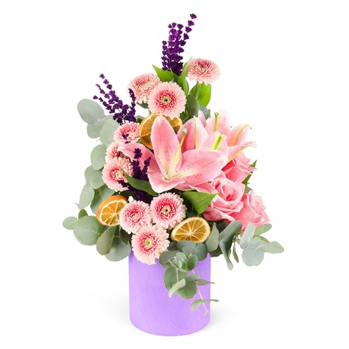 Gerbera ve Pembe Lilyum Aranjmanı Rosy Mist