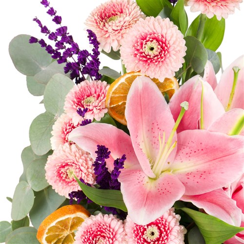 Gerbera ve Pembe Lilyum Aranjmanı Rosy Mist