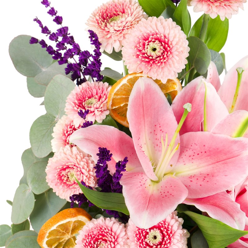 Gerbera ve Pembe Lilyum Aranjmanı Rosy Mist