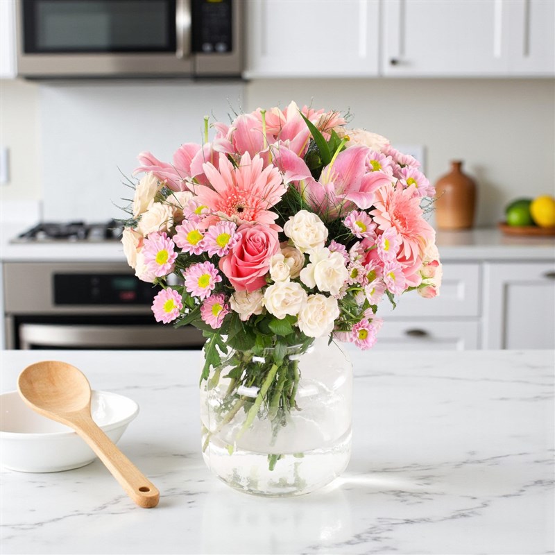 Cam Vazoda Pembe Lilyum Aranjmanı Kyoto Lily Pink