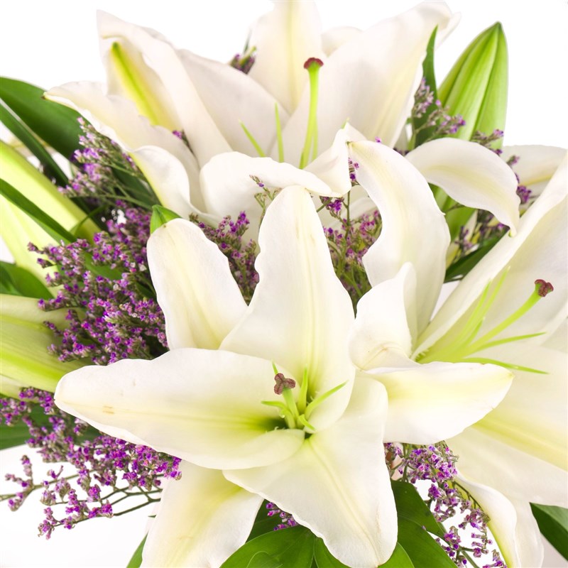 Cam Vazoda beyaz Lilyum Aranjmanı Winter Petals Kahve