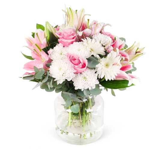 Cam Vazoda Pembe Lilyum Aranjmanı Kyoto Lily White