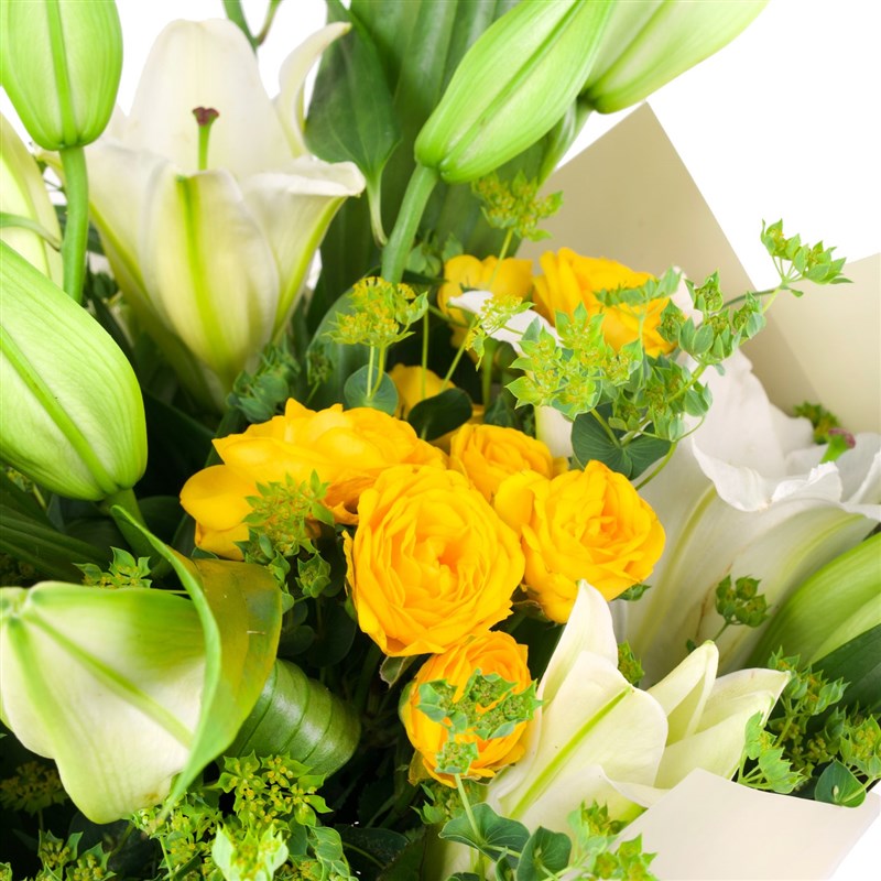 XL Beyaz Lilyum Buketi Sarı