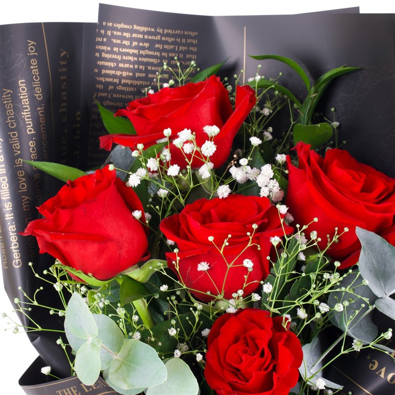 5 li Kırmızı Gül Buketi Nilüfer Siyah