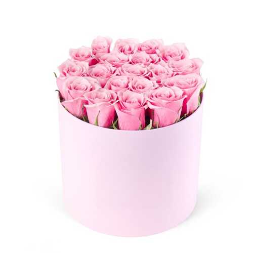 Yuvarlak Büyük Pembe Kutuda Pembe Güller