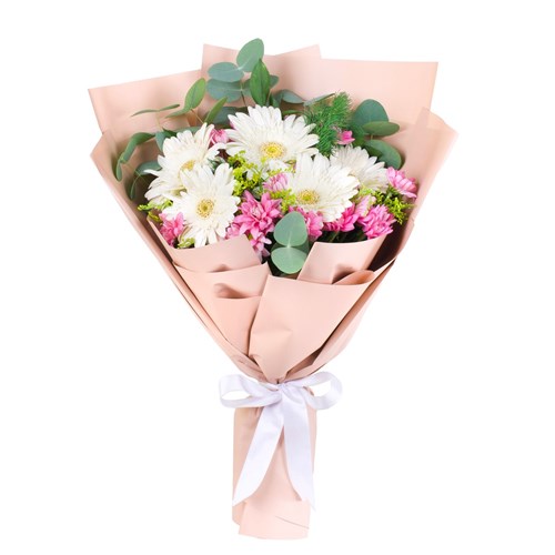 Beyaz Gerbera Ve Papatya Buketi