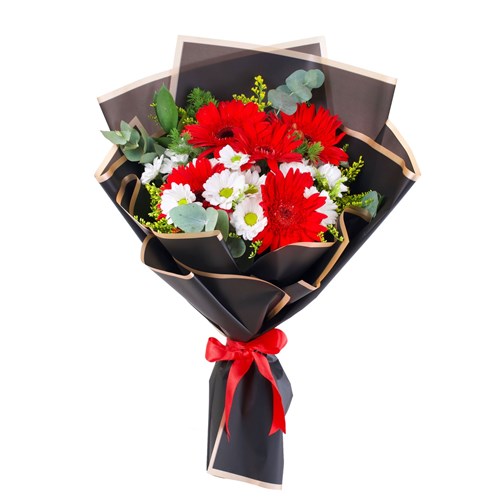 Kırmızı Gerbera Ve Beyaz Papatya Buketi