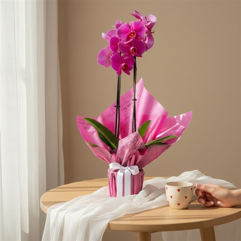 Fuşya Orkide Aranjmanı Çift Dal