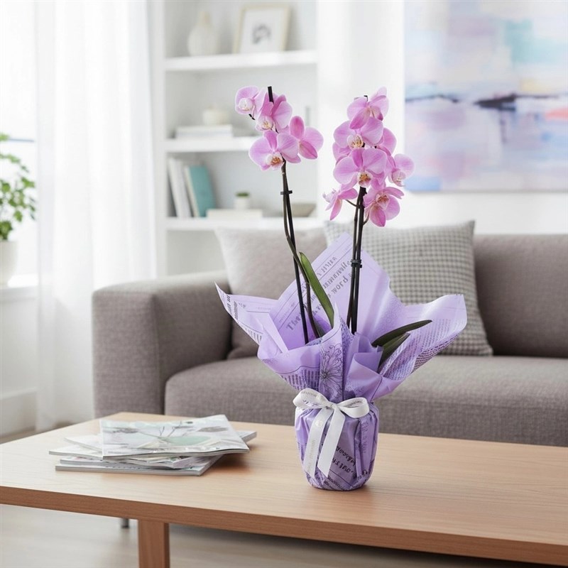 Pembe Orkide Aranjmanı Çift Dal