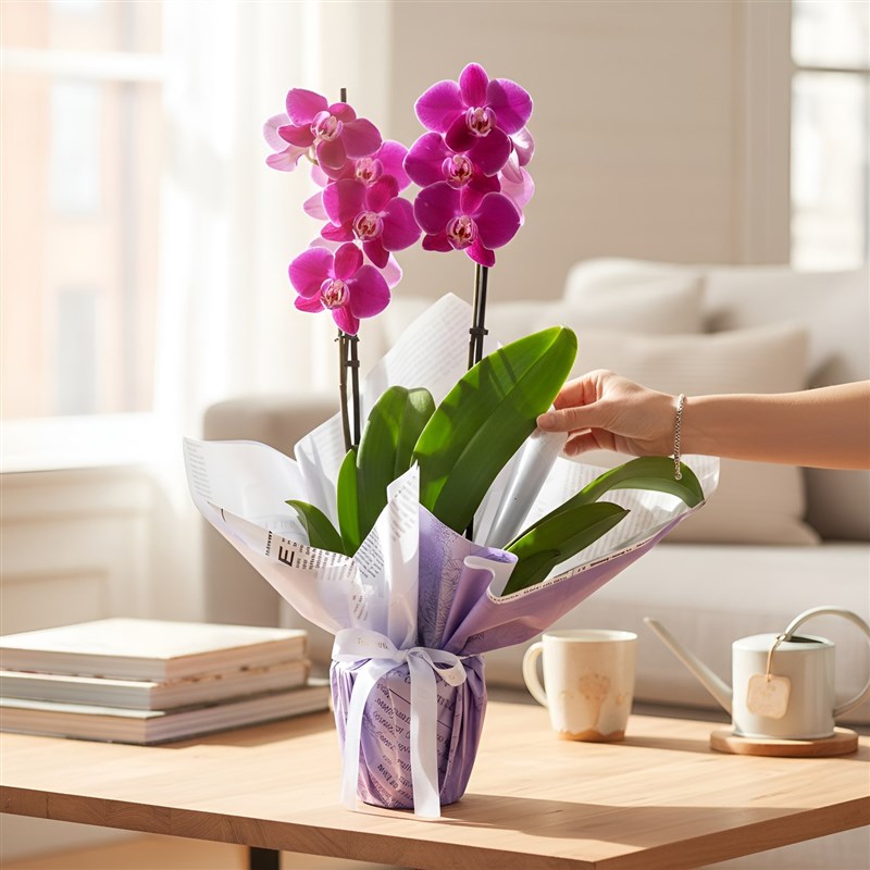 Mürdüm Orkide Aranjmanı Çift Dal