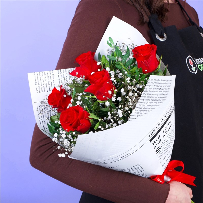 Sevgiliye Kırmızı Gül Buketi 5 li