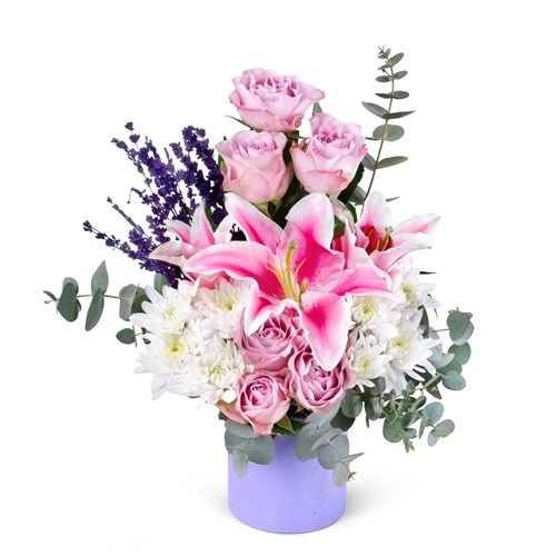 Lila Gül ve Pembe Zambak Aranjmanı Rosy Mist
