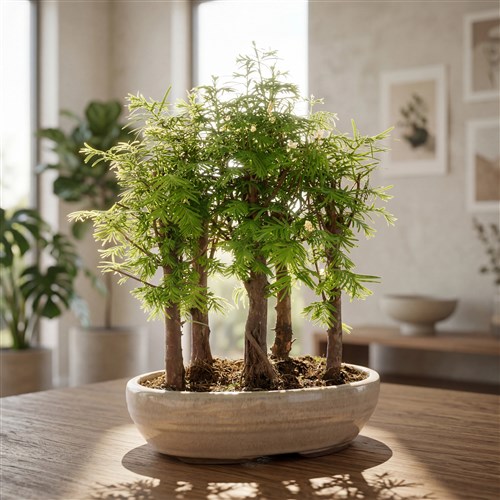 Beyaz Seramik Saksıda Bonsai Metasequoia